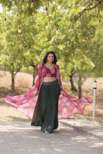 Green georgette readymade Lehenga with shrug