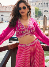 Pink jacquard silk embroidered palazzo set
