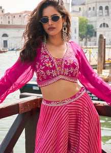 Pink jacquard silk embroidered palazzo set
