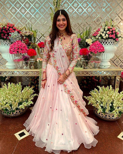 White and bead work embroidered Lehenga