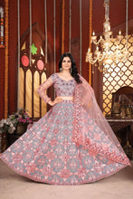 Grey and pink sequinned partywear Lehenga