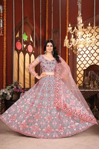 Grey and pink sequinned partywear Lehenga