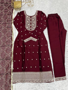 Maroon rangoli silk straight fit salwaar kameez readymade