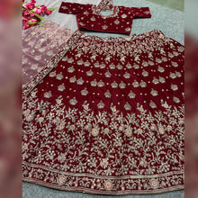 Maroon velvet embroidered Lehenga