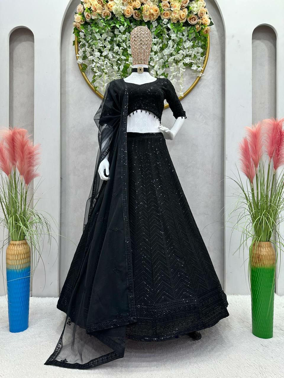 Black sparkly georgette Lehenga