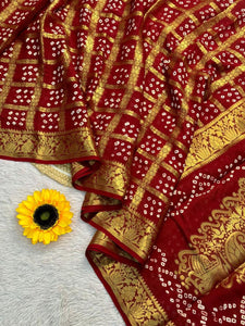 Pure silk bandhej saree with kanchipuram border