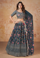 Blue printed floral Lehenga