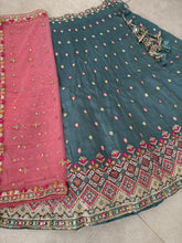 Steel blue multi thread embroidered Lehenga
