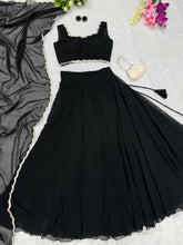 Pure georgette black plain Lehenga