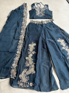Ink blue palazzo set with keri embroidery