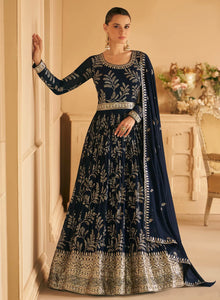 Janisha - midnight blue with gold embroidery