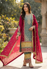 Green + multicoloured straight salwaar suit