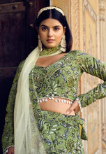 Pista green floral silk Lehenga (skirt stitched)