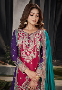 Red and purple palazzo suit