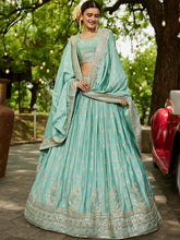 Sea green chiffon embroidered Lehenga