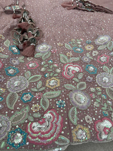 Pink rosegold chiffon sequinned Lehenga