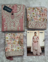 Baby pink silk floral salwaar kameez suit