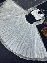 Stylish White butterfly net Lehenga