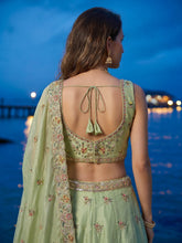 Sage green peacock embroidered lehenga