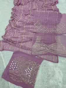 Light purple pearl hand work saree