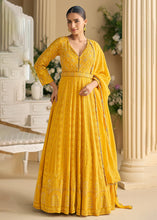 Yellow chikankari embroidered anarkali