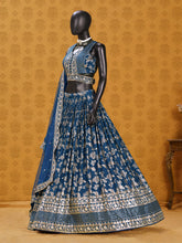 Dove blue dola silk jacquard Lehenga