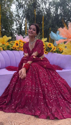 Partywear royal fuchsia sequins Lehenga