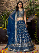 Dove blue dola silk jacquard Lehenga