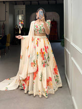Cream floral print Georgette Lehenga