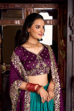 Tussar silk traditional Lehenga multi floral border in firozi (skirt stitched)