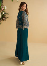 Teal Indo western jacket style palazzo set