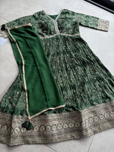 Bottle green reshamkari anarkali