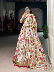 Chiffon florals readymade Lehenga in white