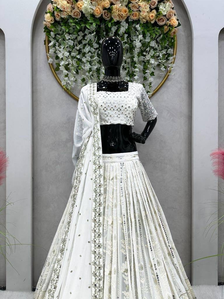 Beautiful white Lehenga with silver sequins