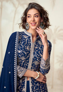 Elegant blue Indo western lehenga
