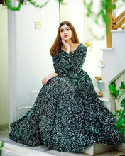 Bottle green velvet sequinned Lehenga