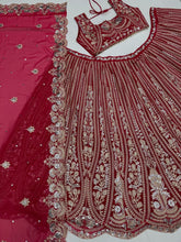 Red chine sequins and thread Lehenga