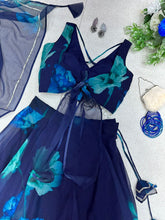 Teal blue and dark blue floral readymade Lehenga