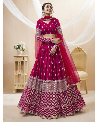 Tanaya - hot pink zari sequins georgette Lehenga (long sleeves possible)