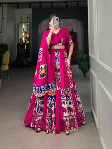 Rayon and printed silk Lehenga choli in pink - readymade