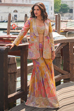 Beige and multi coloured sharara with jacket