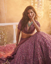 Pink embellished chinon silk Lehenga