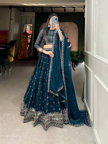 Navy blue georgette Lehenga (skirt stitched)