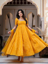 Yellow jacquard butti Anarkali