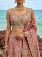 Rose gold tissue embroidered lehenga