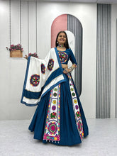 Blue and white pure cotton gamthi work readymade Chaniya Choli