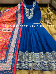 Niks collection - blue modal chanderi silk anarkali (plus size option)