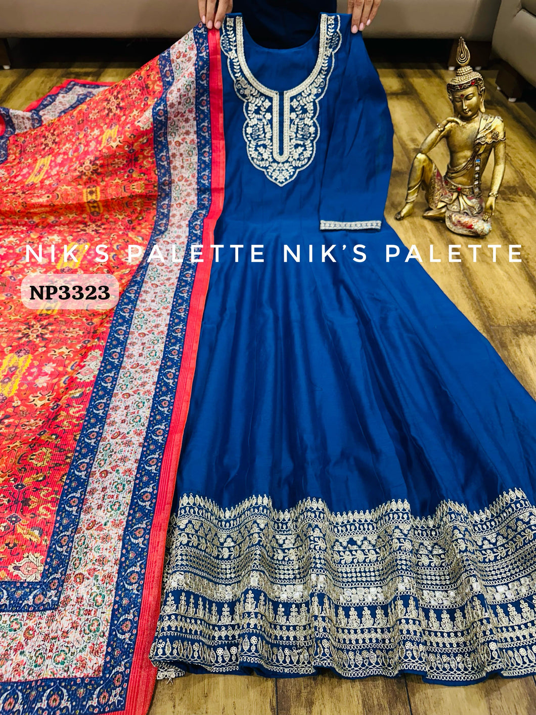 Niks collection - blue modal chanderi silk anarkali (plus size option)