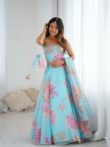Light blue corset style floral Lehenga