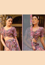 Pink and grey silk floral Lehenga